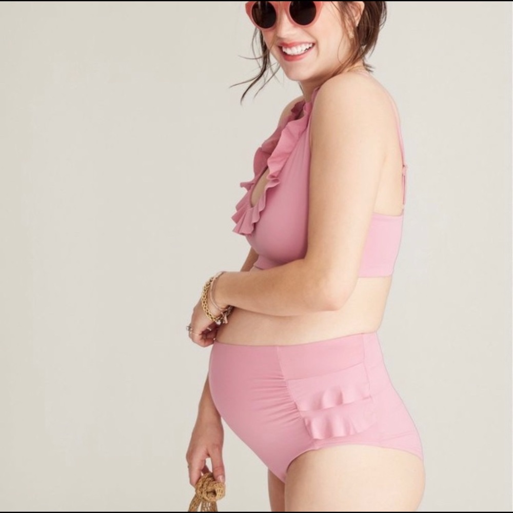 Hatch Antigua Bikini pregnancy maternity bikini pink marbled tie dye look